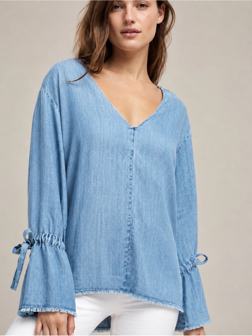 Rails Zimi Vintage Wash Chambray Tencel Linen Bell Sleeve Blouse